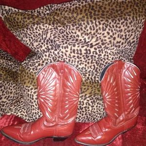 Cherry Red Acme Boots with silver piping and inlay